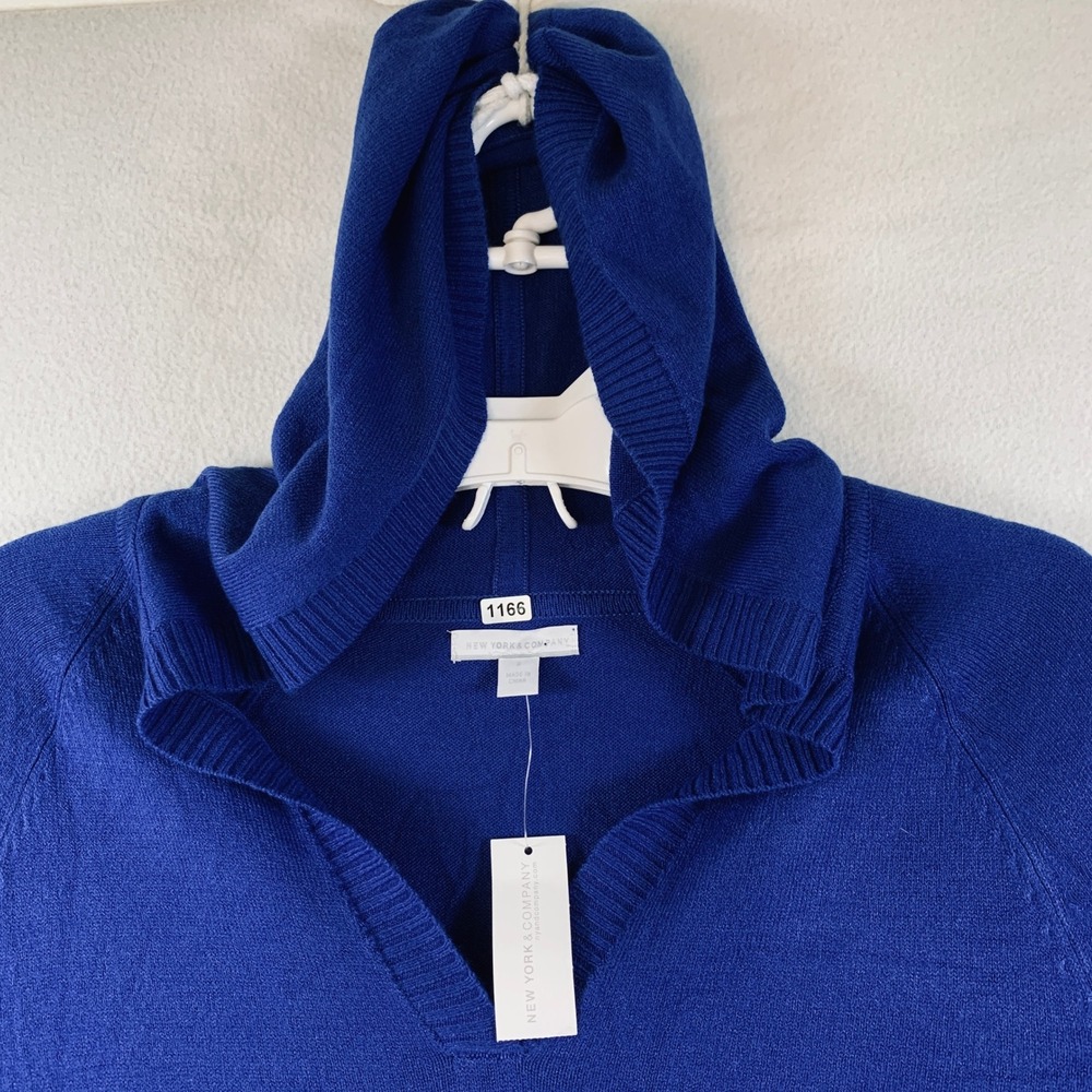NWT New York &‎ Company Women's Pullover Hooded Knit Tunic Sweater Royal Blue S - Picture 7 of 12